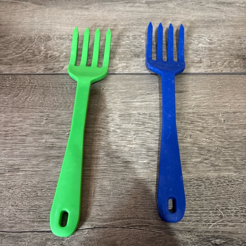 Elizabeth Karmel blending fork Green,Blue Silicone stainless steel set 2